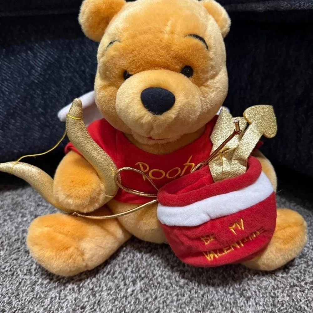 Disney Store Winnie the Pooh Cupid Valentine Plush Gold Bow Arrow Angel Wings